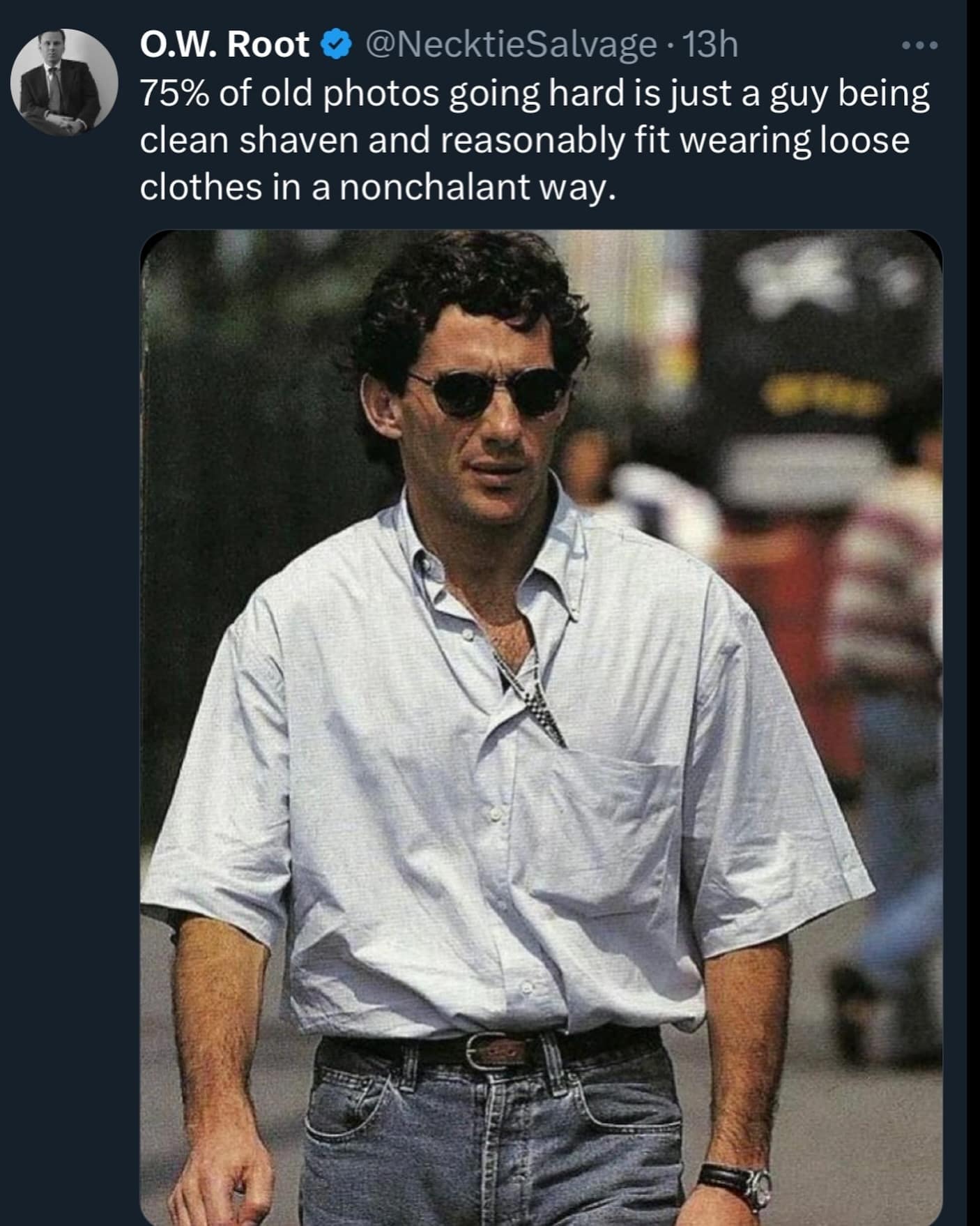 75% of old photos going hard is just a guy being clean shaven and reasonably fit wearing loose clothes in a nonchalant way.