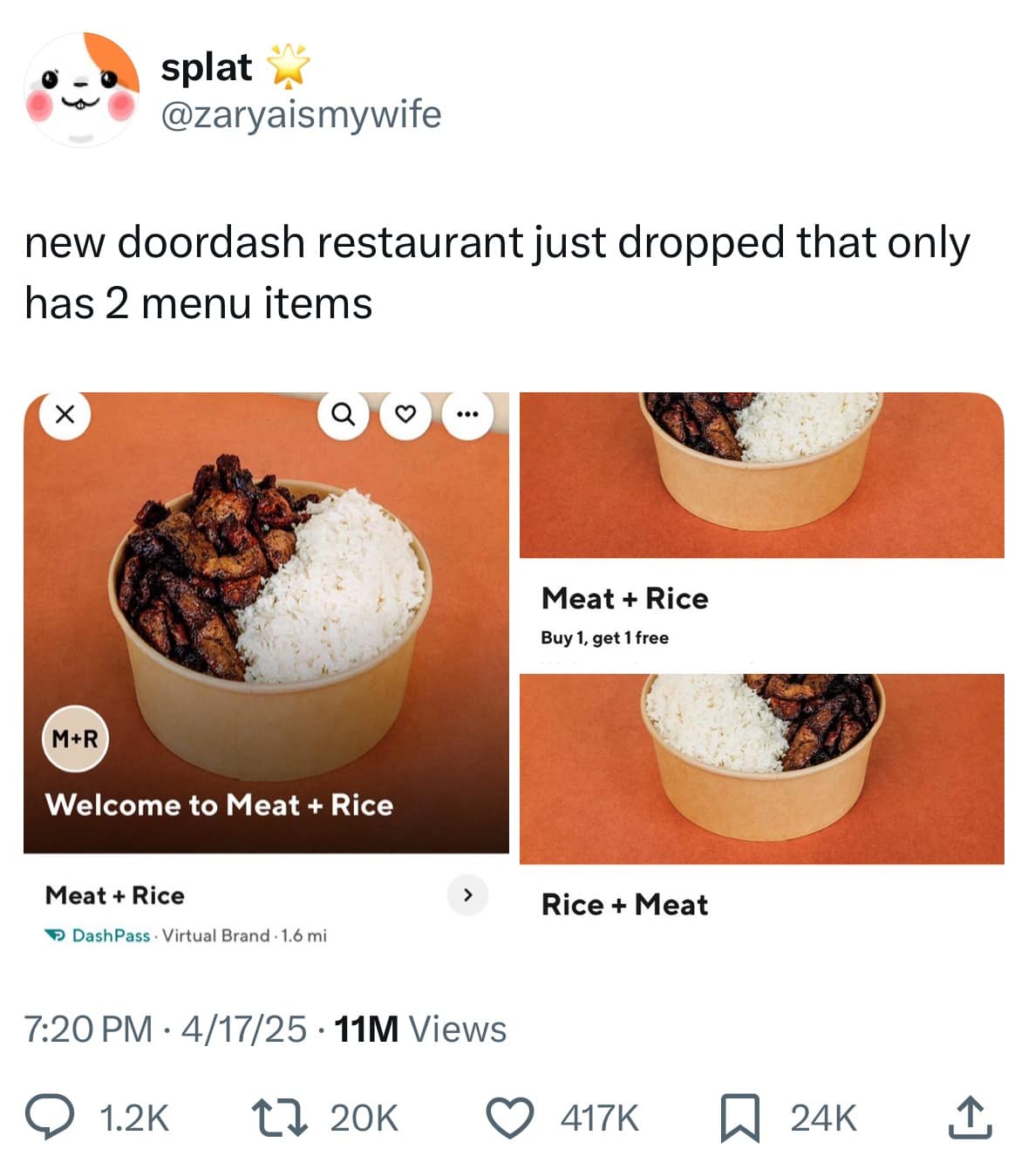 new doordash restaurant just dropped that only has 2 menu items