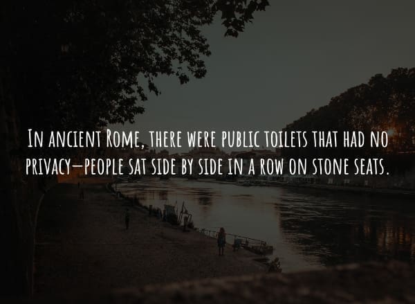 IN ANCIENT ROME, THERE WERE PUBLIC TOILETS THAT HAD NO PRIVACY-PEOPLE SAT SIDE BY SIDE IN A ROW ON STONE SEATS.