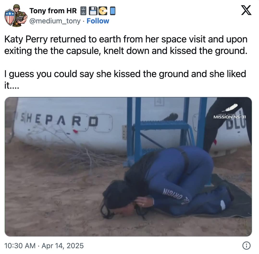 katy perry space memes, blue origin memes, celebrity memes, space travel memes, Jeff Bezos memes, famous people humor, star memes, celebrity jokes, astronaut jokes, rocket humor, space adventure memes, billionaire humor, Amazon founder memes, rich people satire, katy perry in space, katy perry space travel, gayle in space