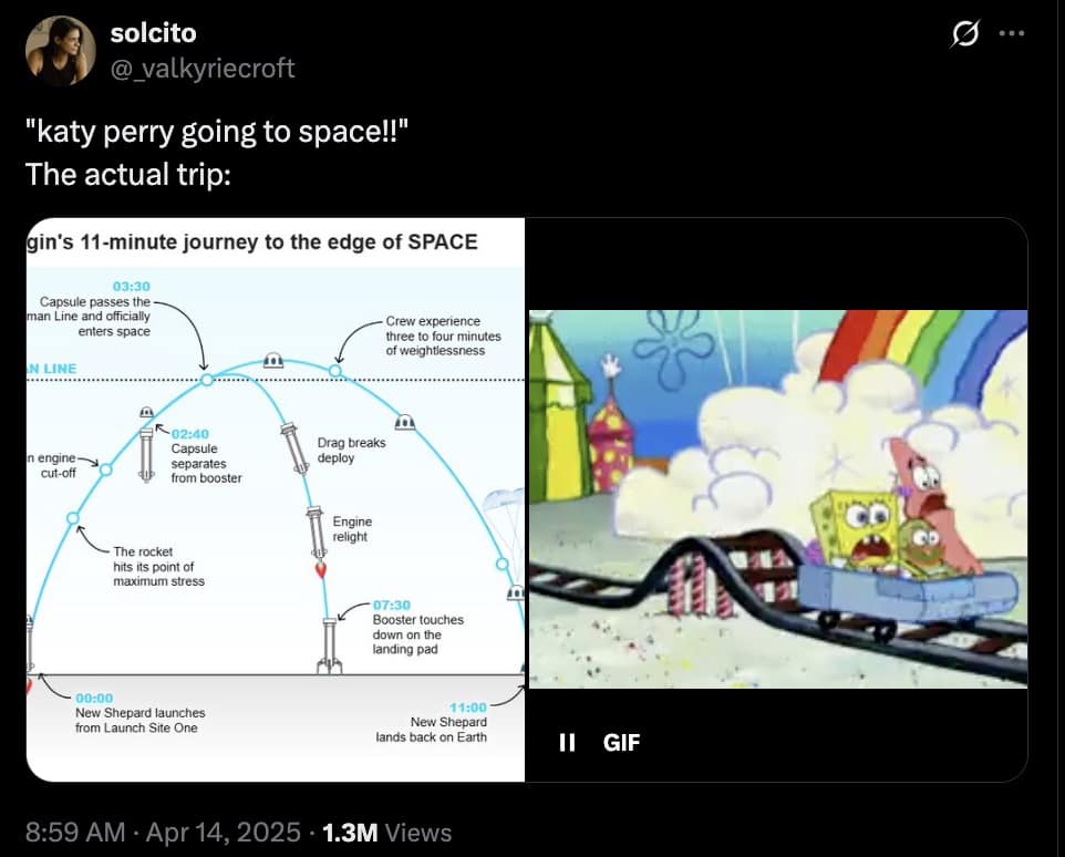 katy perry space memes, blue origin memes, celebrity memes, space travel memes, Jeff Bezos memes, famous people humor, star memes, celebrity jokes, astronaut jokes, rocket humor, space adventure memes, billionaire humor, Amazon founder memes, rich people satire, katy perry in space, katy perry space travel, gayle in space