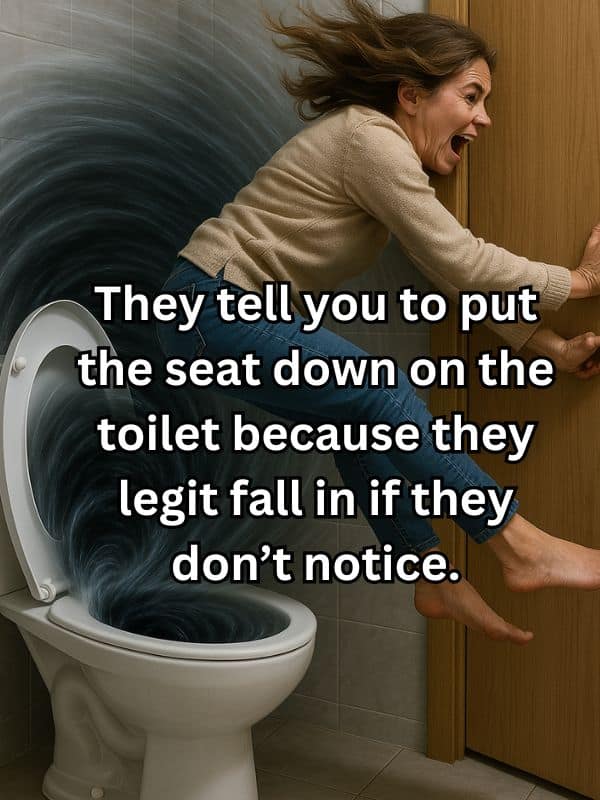 They tell you to put the seat down on the toilet because they legit fall in if they don't notice.