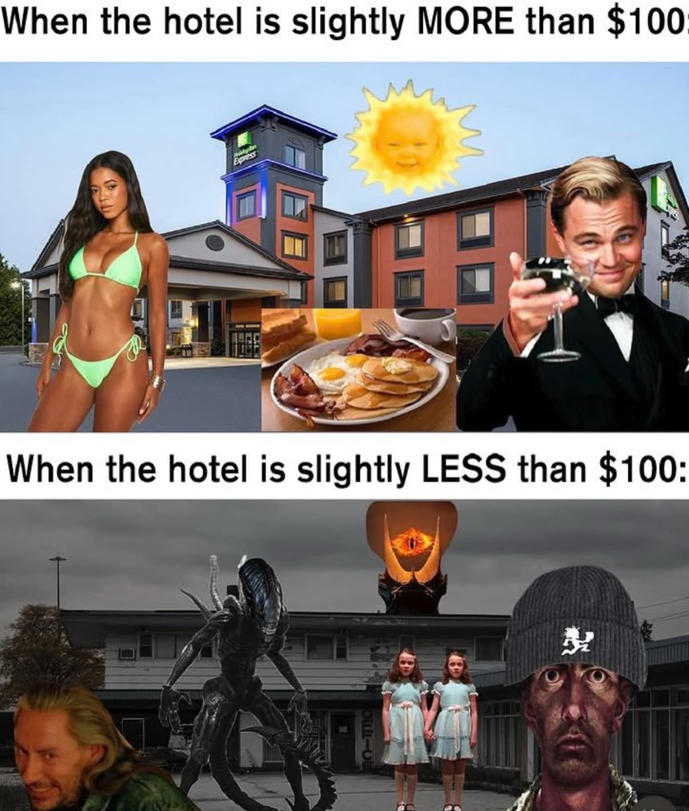 When the hotel is slightly MORE than $100 Te B When the hotel is slightly LESS than $100: