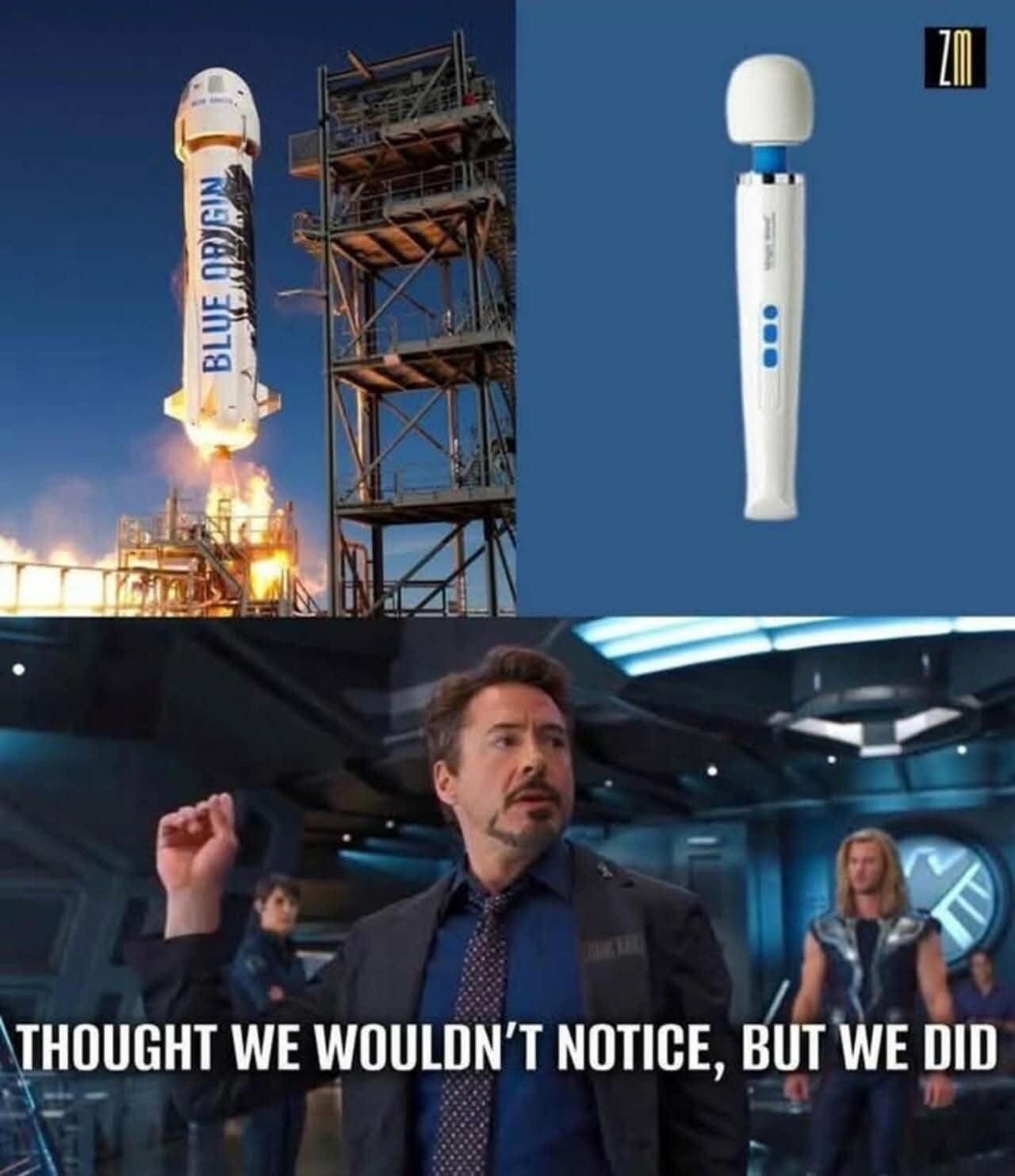 BLUE OBIGIN THOUGHT WE WOULDN'T NOTICE, BUT WE DID vibrator rocketship