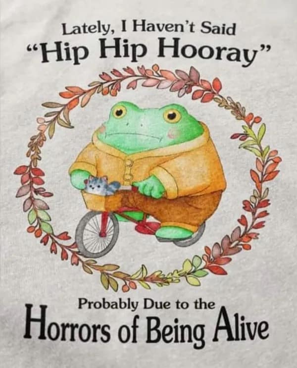 Lately, I Haven't Said "Hip Hip Hooray" Probably Due to the Horrors of Being Alive