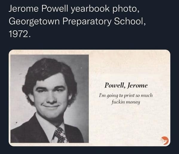 Jerome Powell yearbook photo, Georgetown Preparatory School, 1972.