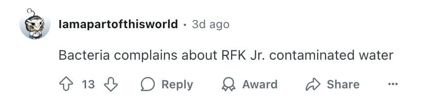 rfk jr sewage memes, rfk jr swimming memes, rfk jr memes, robert f kennedy jr memes, kennedy jr jokes, swimming in sewage memes, toxic water memes, polluted creek jokes, public health memes, health secretary jokes, anti vax memes