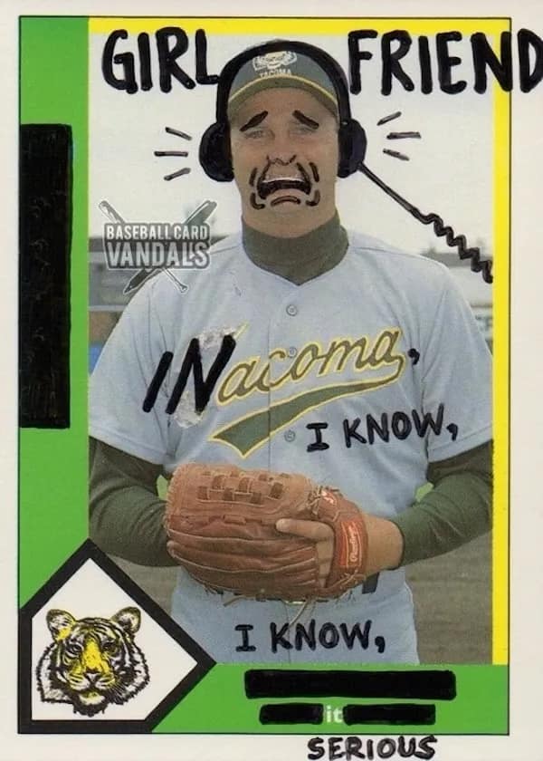 baseball card vandals, vandalized baseball cards, baseball memes, sports memes, funny baseball cards, trading card humor, baseball card jokes, defaced cards, card collecting memes, baseball humor, sports card memes, funny sports memes, baseball card collection, hobby memes, doodle memes, baseball comedy, card collector jokes, MLB memes, trading cards humor, baseball card dump