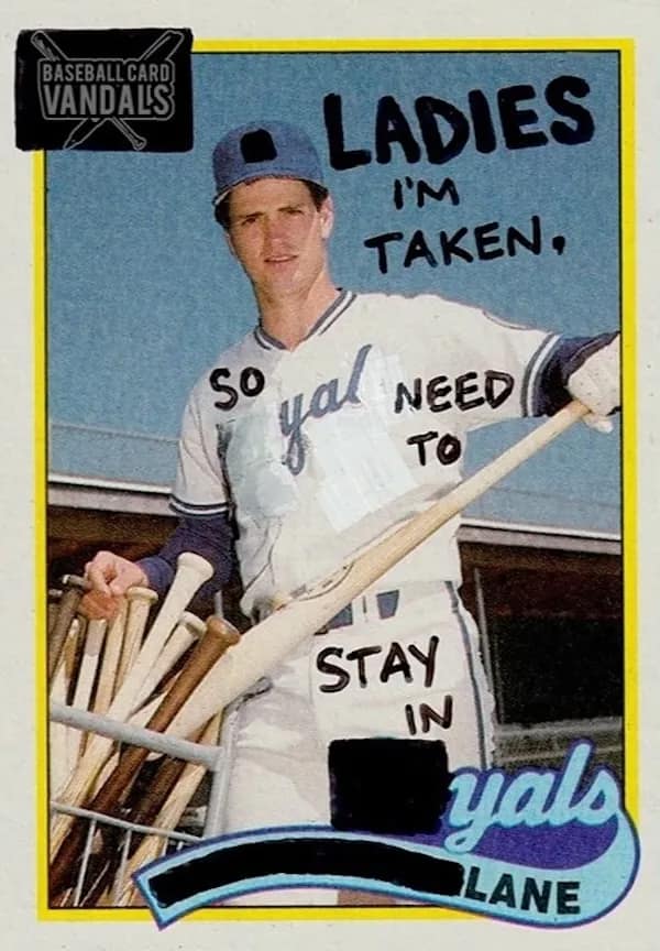 baseball card vandals, vandalized baseball cards, baseball memes, sports memes, funny baseball cards, trading card humor, baseball card jokes, defaced cards, card collecting memes, baseball humor, sports card memes, funny sports memes, baseball card collection, hobby memes, doodle memes, baseball comedy, card collector jokes, MLB memes, trading cards humor, baseball card dump