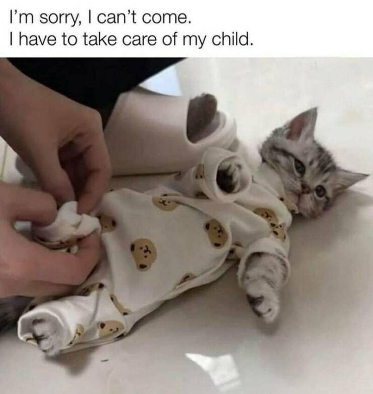 I'm sorry, I can't come. I have to take care of my child.