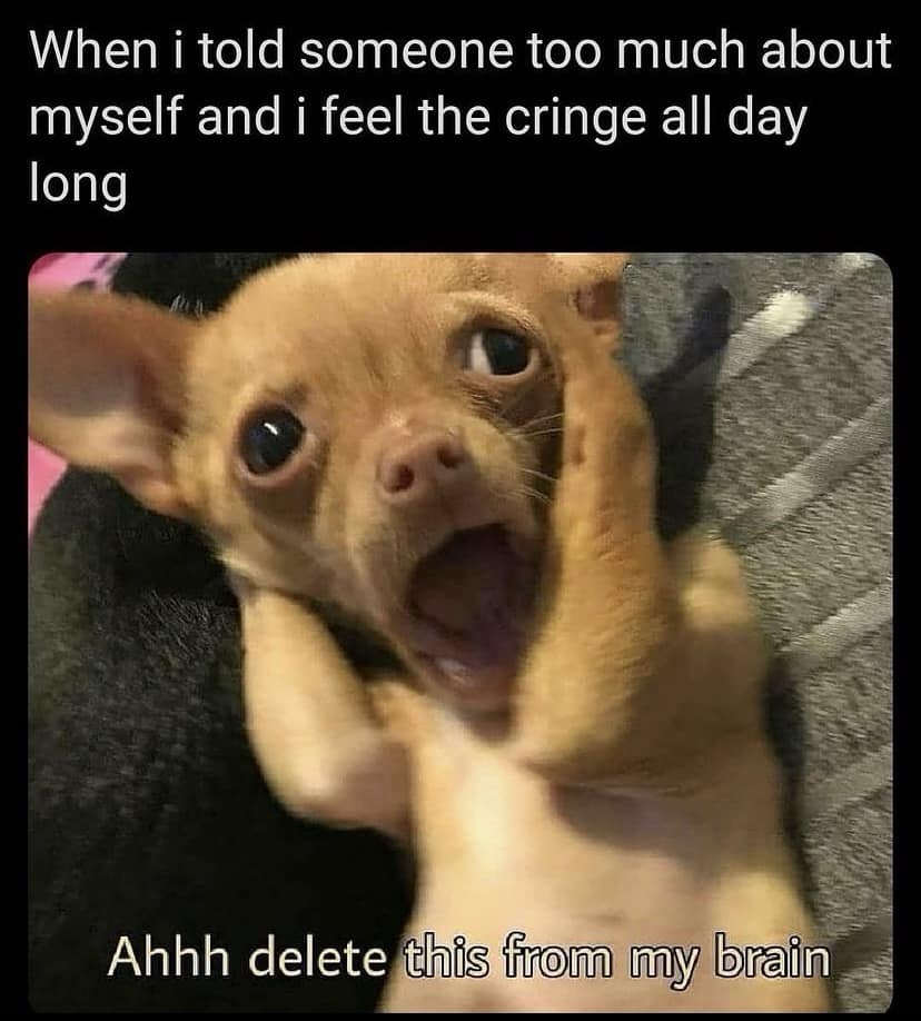 When i told someone too much about myself and i feel the cringe all day long Ahhh delete this from my brain