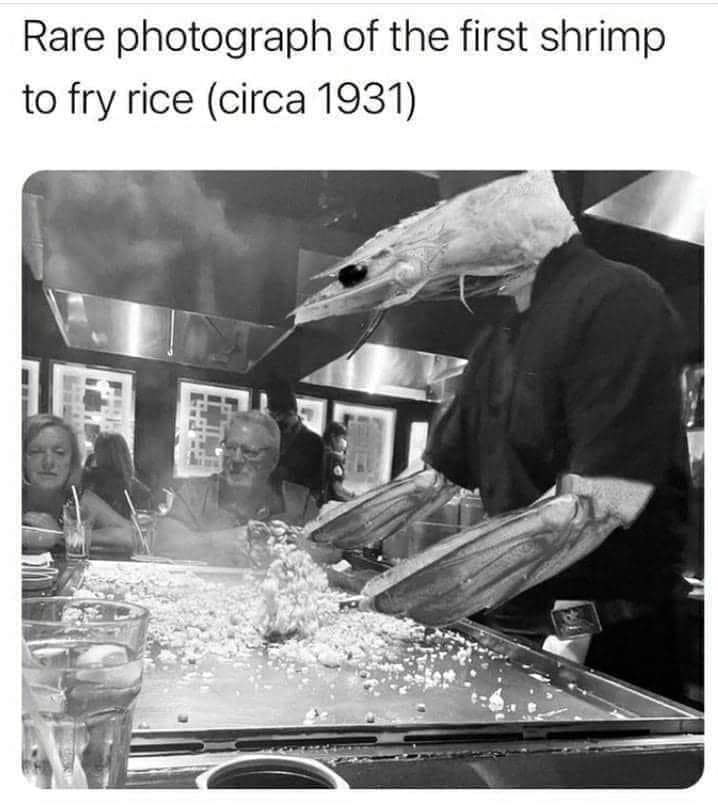 Rare photograph of the first shrimp to fry rice (circa 1931)