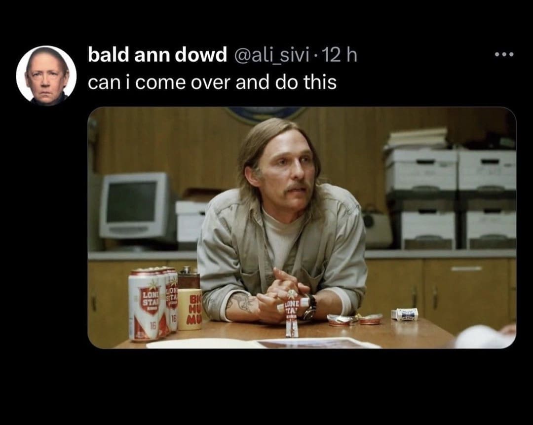 bald ann dowd @ali sivi. 12 h can i come over and do this