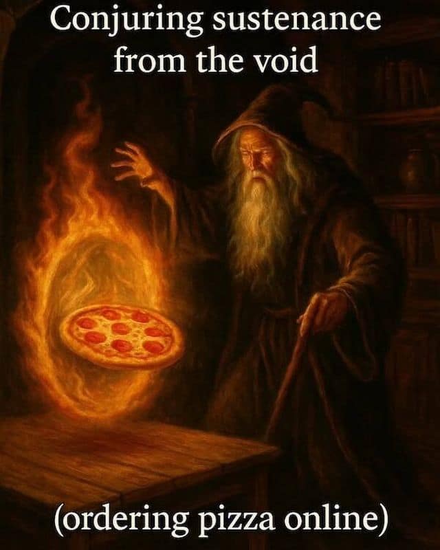 Conjuring sustenance from the void (ordering pizza online)