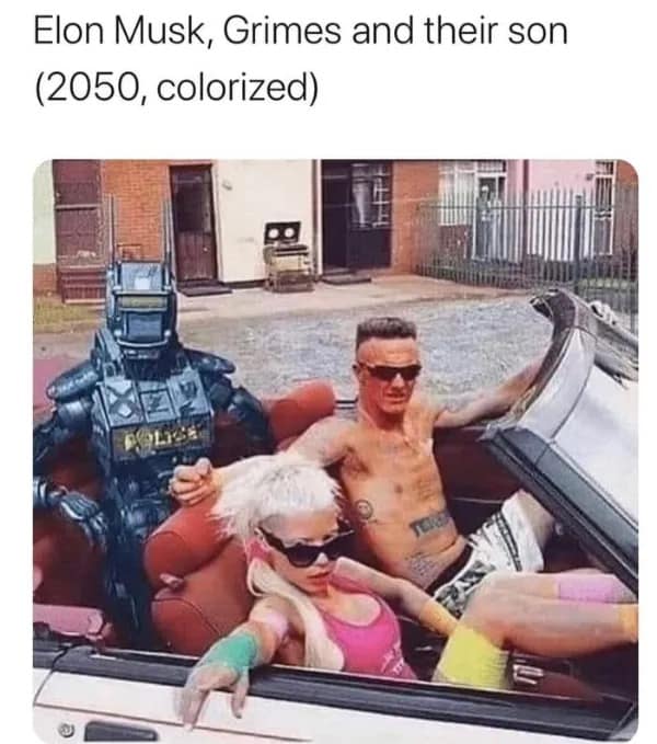 Elon Musk, Grimes and their son (2050, colorized)