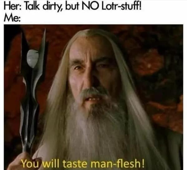 Her: Talk dirty, but NO Lotr-stuff! You will taste man-flesh!