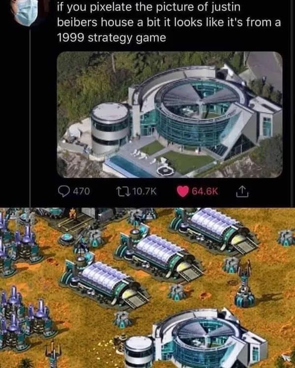 if you pixelate the picture of justin beibers house a bit it looks like it's from a 1999 strategy game