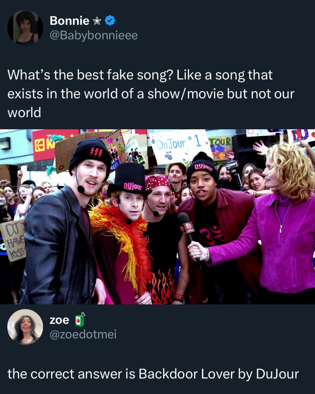 What's the best fake song? Like a song that exists in the world of a show/ movie but not our world