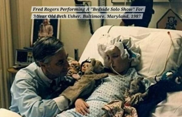 Fred Rogers Performing A "Bedside Solo Show" For 7-Year Old Beth Usher. Baltimore, Maryland,