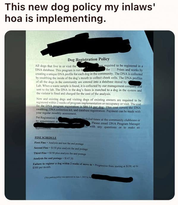 This new dog policy my inlaws' hoa is implementing.