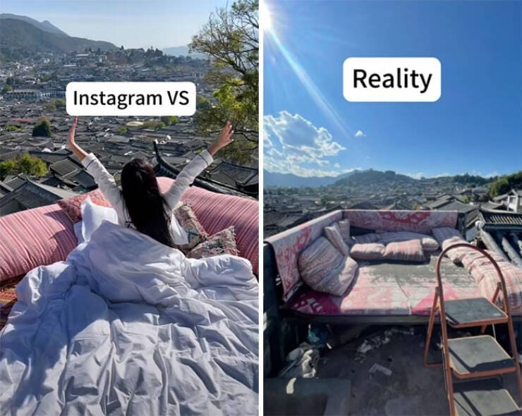 instagram vs reality, IG vs real life, vacation memes, online bloopers, influencer fails