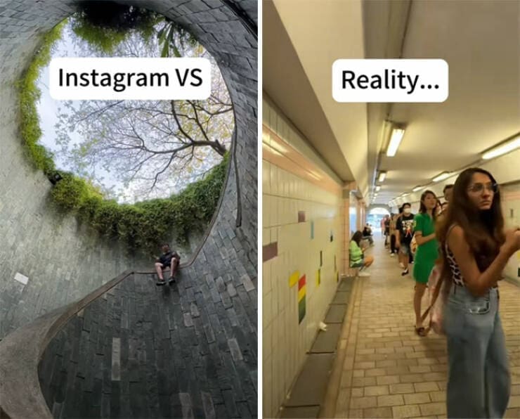instagram vs reality, IG vs real life, vacation memes, online bloopers, influencer fails
