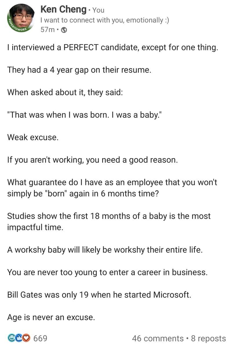 linkedin memes, ken cheng, social media memes, career memes, corporate memes, professional memes, office memes, networking jokes, workplace memes, business humor, job memes, hustle culture memes, employment memes, resume jokes, HR memes