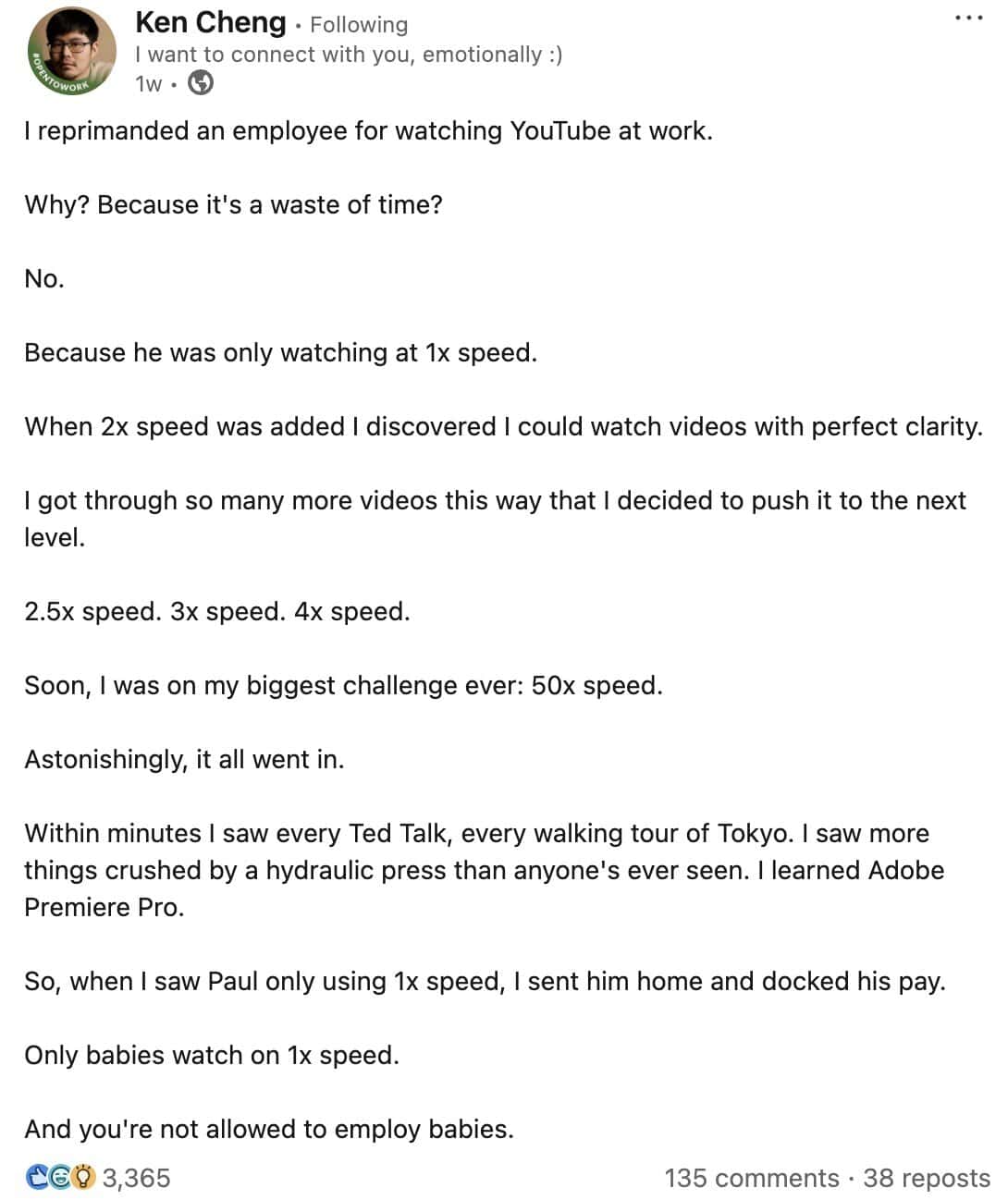 linkedin memes, ken cheng, social media memes, career memes, corporate memes, professional memes, office memes, networking jokes, workplace memes, business humor, job memes, hustle culture memes, employment memes, resume jokes, HR memes