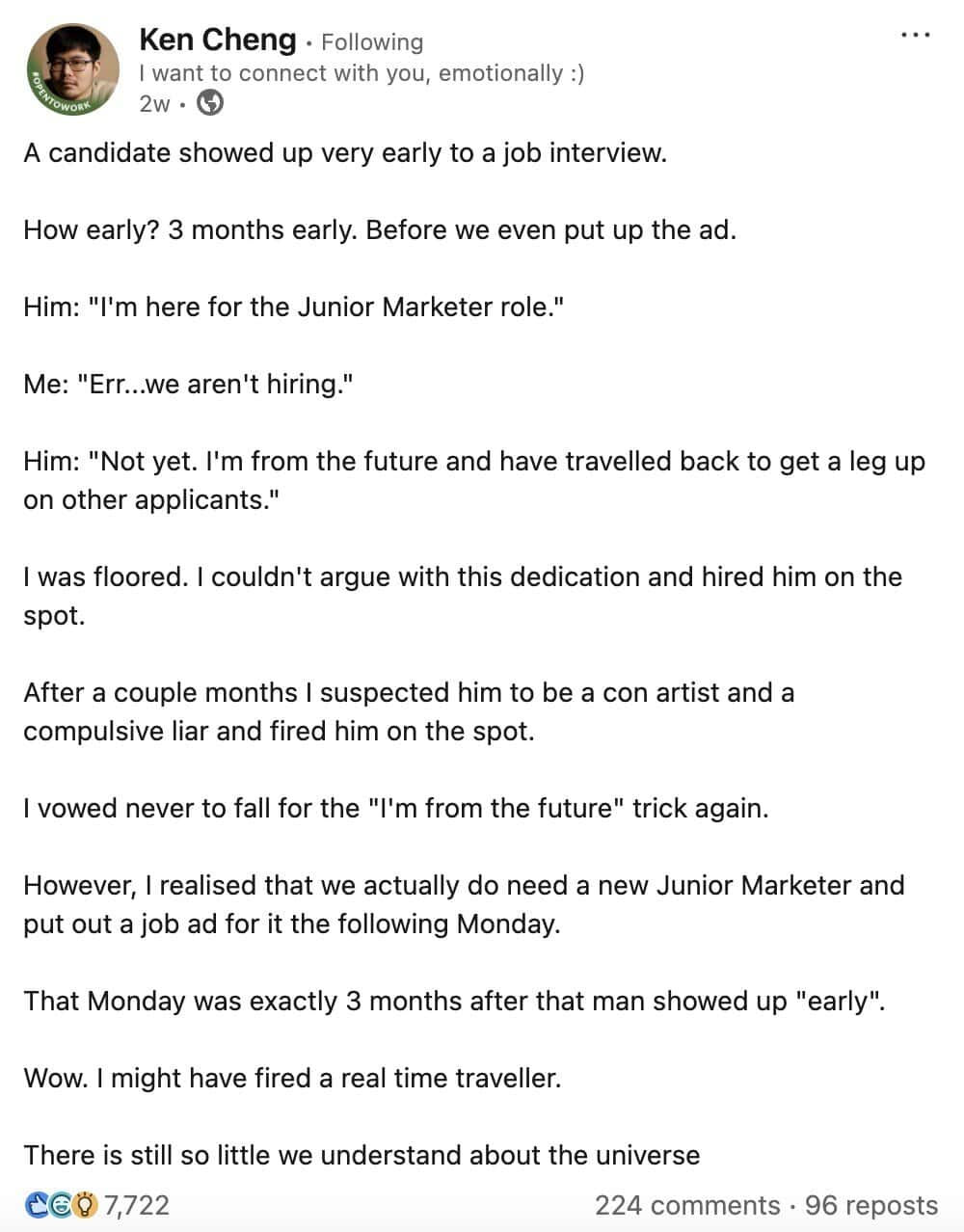 linkedin memes, ken cheng, social media memes, career memes, corporate memes, professional memes, office memes, networking jokes, workplace memes, business humor, job memes, hustle culture memes, employment memes, resume jokes, HR memes