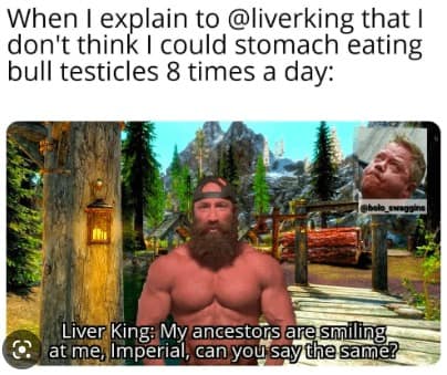 liver king memes, bodybuilding memes, workout memes, nutrition memes, influencer memes, primal memes, ancestral diet memes, raw meat memes, supplement memes, steroid memes, TikTok memes, viral memes, the liver king memes, Untold Liver King