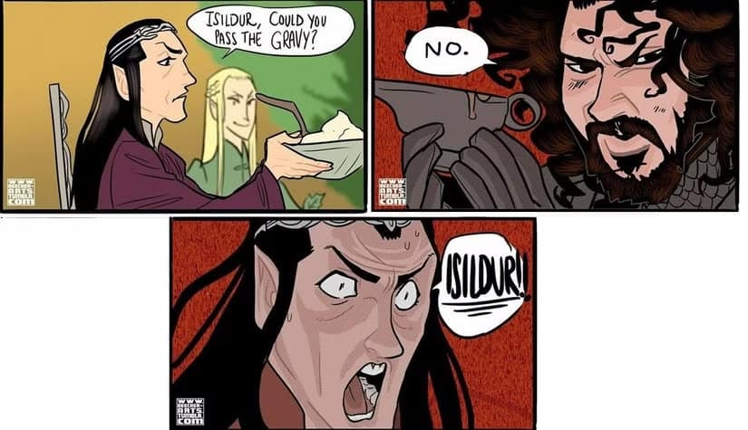 lotr comics, lord of the rings comics, LOTR memes, Tolkien, Middle-earth comics, fantasy comics, hobbit jokes, ring memes, elf humor, wizard cartoons, LOTR funnies, Shire memes, Gandalf jokes
