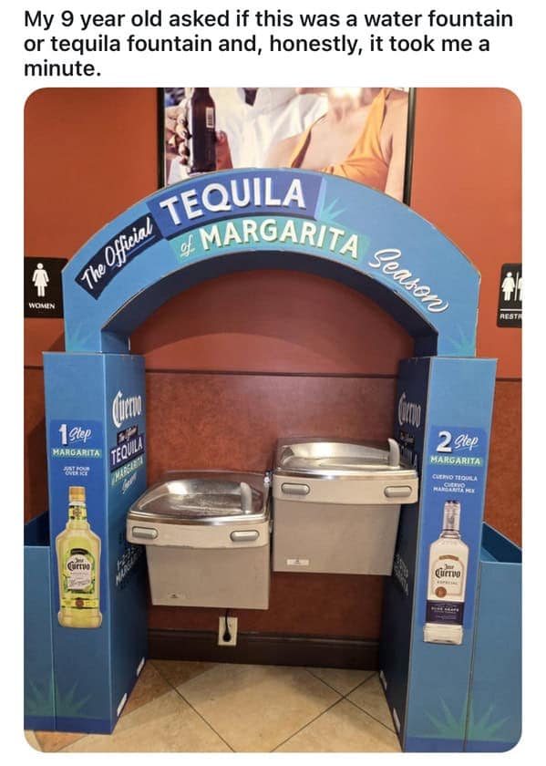 My 9 year old asked if this was a water fountain or tequila fountain and, honestly, it took me a minute. 伞 WOMEN TEQUILA The Official a MARGARITA Season 1 gep MARGARITA 2 3p MARGARITA CUTINO TOULA