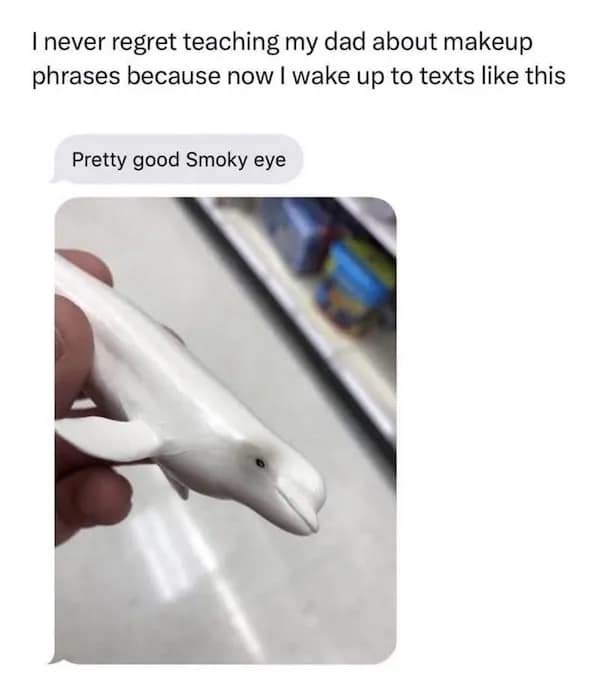 I never regret teaching my dad about makeup phrases because now I wake up to texts like this Pretty good Smoky eye