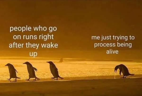 people who go on runs right after they wake up me just trying to process being alive