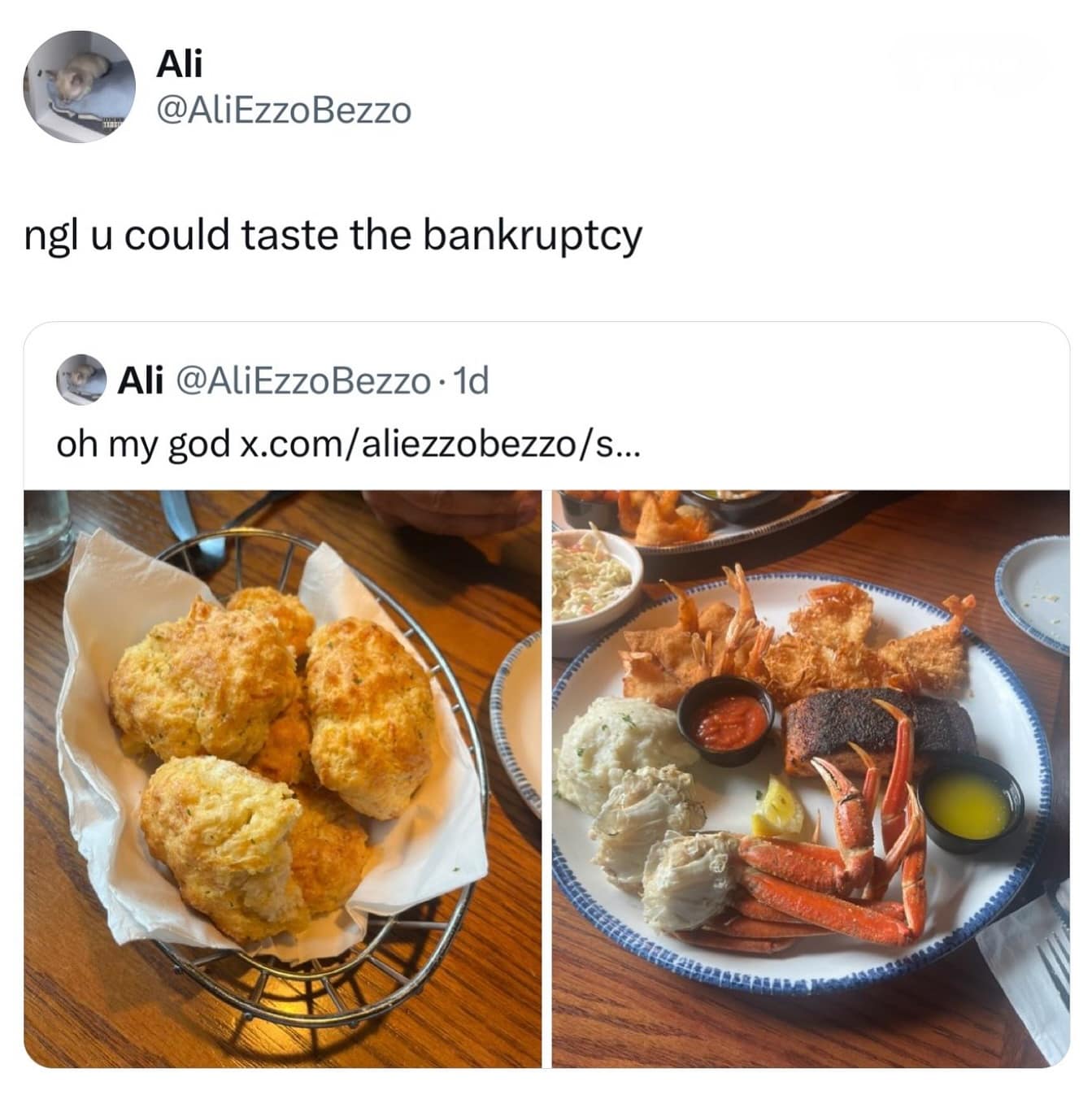 Ali @AliEzzoBezzo ngl u could taste the bankruptcy Ali @AliEzzoBezzo • 1d oh my god x.com/aliezzobezzo/s...