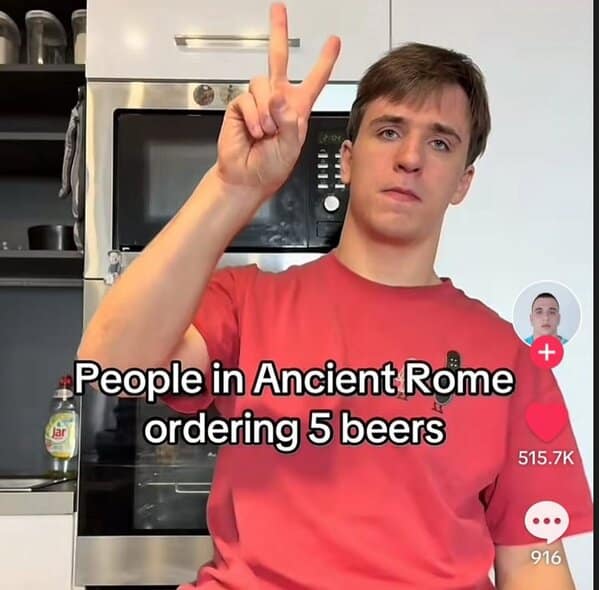 People in Ancient Rome ordering 5 beers