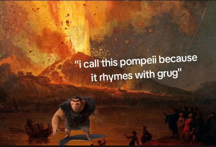 rhymes with grug memes, rhymes with grug, grug memes, TikTok memes, Croods memes, meme template, Grug meme, snowclone jokes, wordplay memes