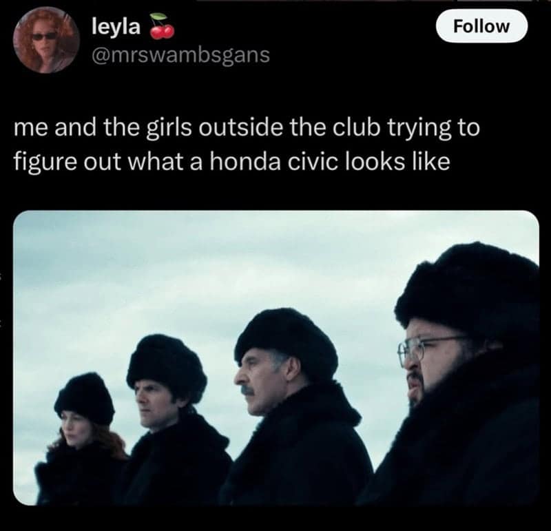 me and the girls outside the club trying to figure out what a honda civic looks like