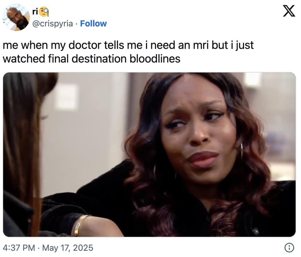 final destination bloodlines memes, final destination memes, Final Destination jokes, movie franchise memes, scary movie humor, death scene memes, horror comedy memes, bloodlines memes
