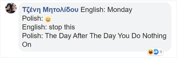 English: Monday Polish: e English: stop this Polish: The Day After The