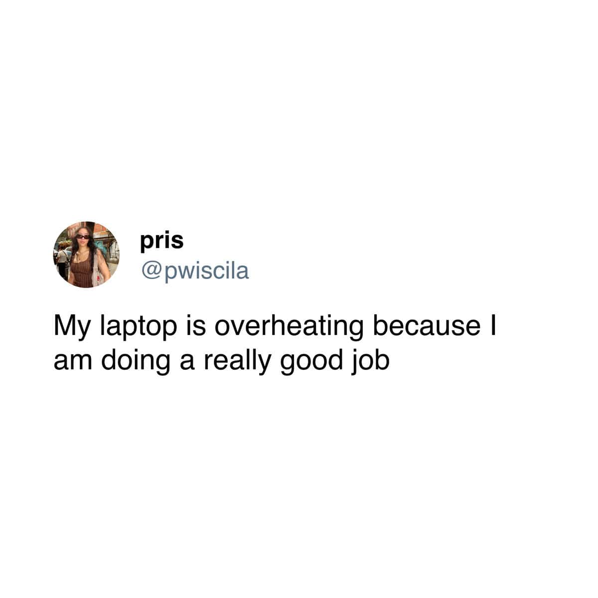 My laptop is overheating because I am doing a really good job