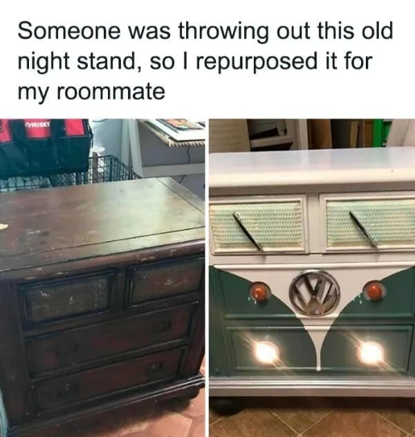 Someone was throwing out this old night stand, so I repurposed it for my roommate