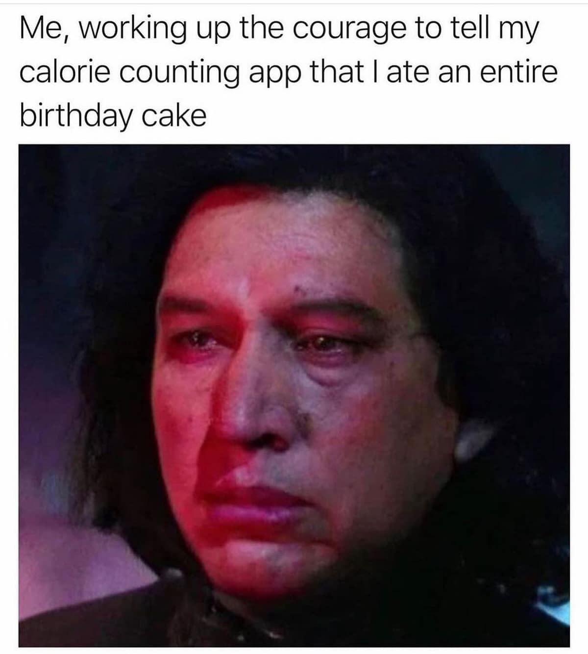 Me, working up the courage to tell my calorie counting app that late an entire birthday cake