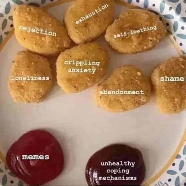 rejection Loneliness. memes exhaustion self-loathing crippling anxiety shame abandonment unhealthy coping ほ mechanisms