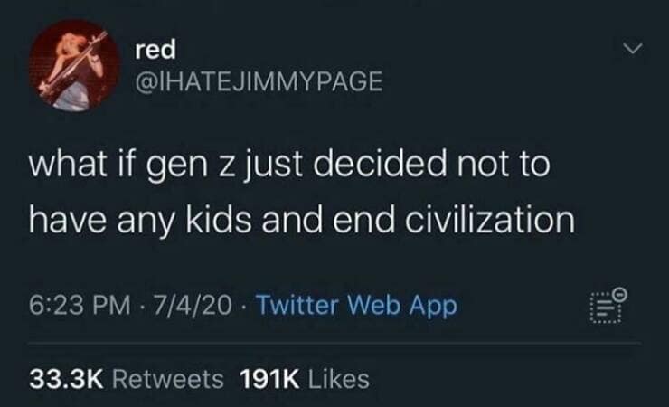 what if gen z just decided not to have any kids and end civilization