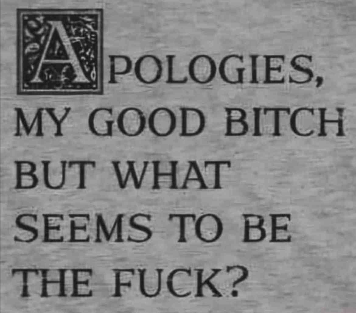 aPOLOGIES, MY GOOD BITCH BUT WHAT SEEMS TO BE THE FUCK?