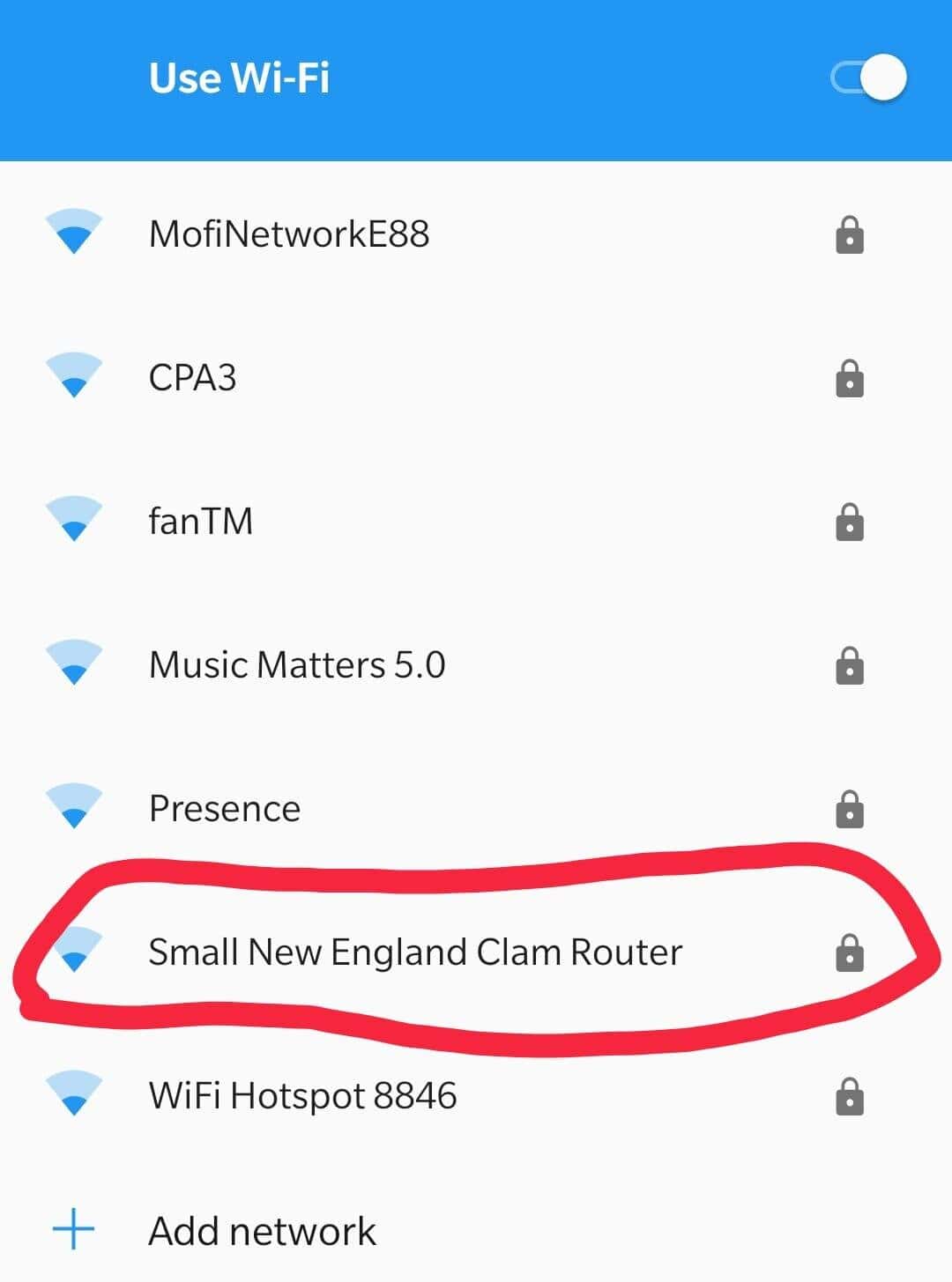Use Wi-Fi MofiNetworkE88 СРАЗ fanTM Music Matters 5.0 Presence Small New England Clam Router WiFi Hotspot 8846 + Add network