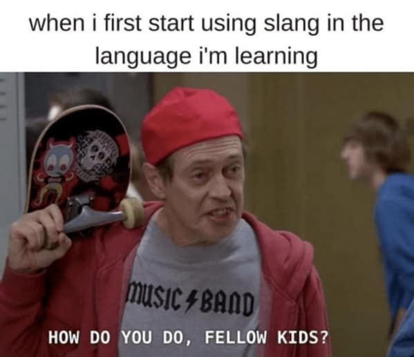 when i first start using slang in the language i'm learning MUSIC BAOD HOW DO YOU DO, FELLOW KIDS?