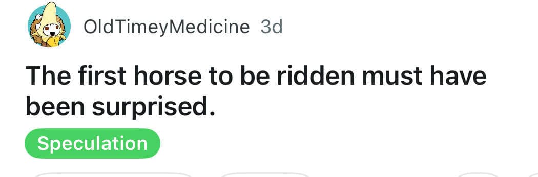 The first horse to be ridden must have been surprised.