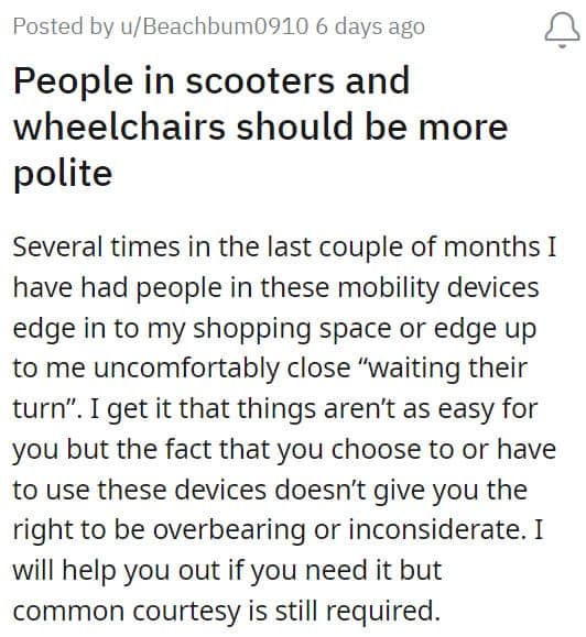 People in scooters and wheelchairs should be more polite